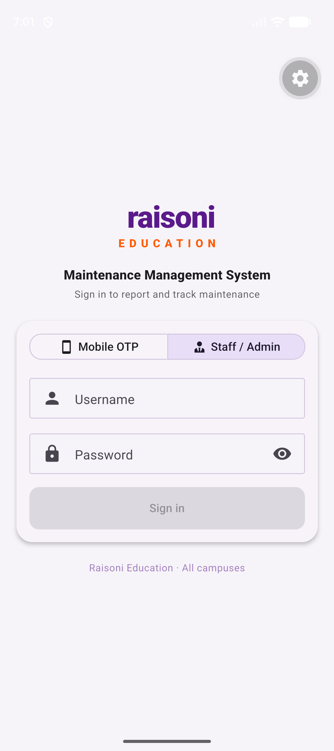 The sign-in screen